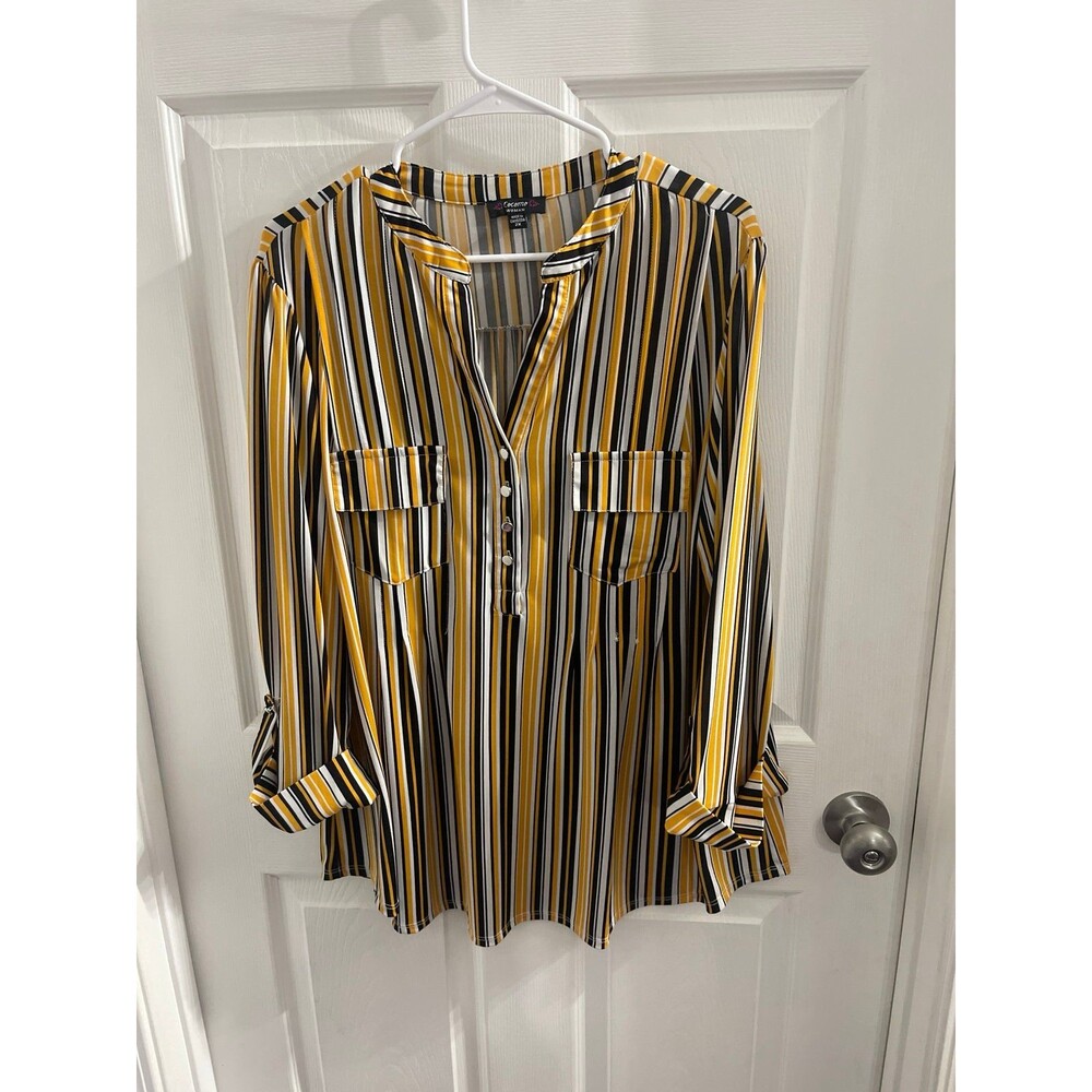 Cocomo Woman Blouse Size 2X Gold/Black/White